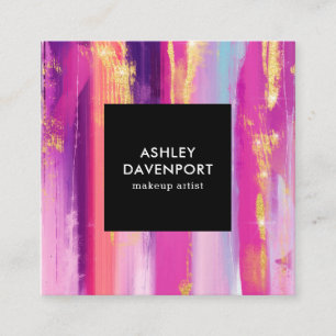 Elegante Pinselstriche aus Rosa und Gold Glitzer Quadratische Visitenkarte