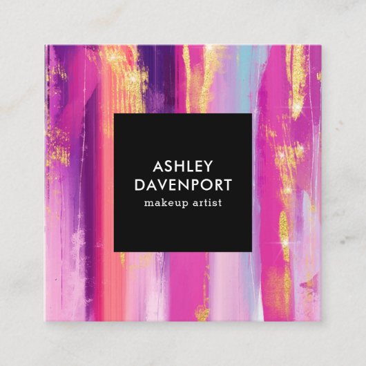 Elegante Pinselstriche mit goldfarbenem Glitzer Quadratische Visitenkarte (Vorderseite)