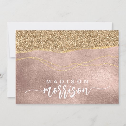 Elegante Pinselstrichname Rose Gold Foil Mitteilungskarte (Vorderseite)