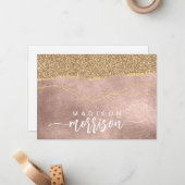 Elegante Pinselstrichname Rose Gold Foil Mitteilungskarte (Vorderseite/Rückseite Beispiel)