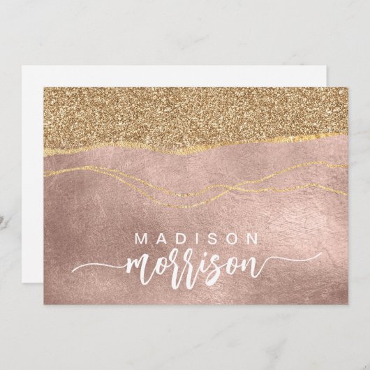 Elegante Pinselstrichname Rose Gold Foil Mitteilungskarte (Vorne/Hinten)