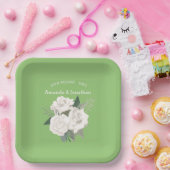 Elegante Pistachio Green und White Roses Wedding Pappteller (Party)