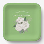 Elegante Pistachio Green und White Roses Wedding Pappteller (Vorderseite)