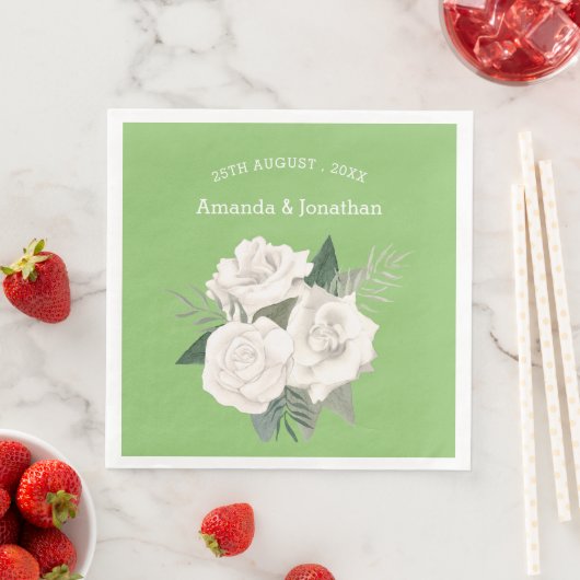 Elegante Pistachio Green und White Roses Wedding Serviette (Beispiel)