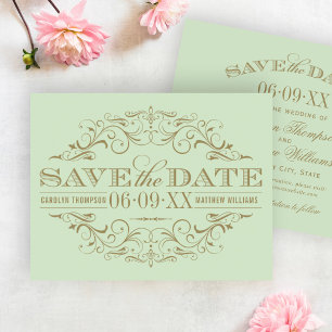 Elegante Pistazien-Gold-Verzierte Hochzeit Save The Date