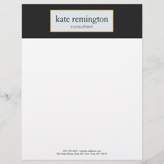 Elegante Plaque auf Schwarz Beruflich Briefkopf (Vorderseite)