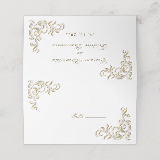 Elegante Platzkarte des Goldblättertisches (Außenseite Aufgefaltet)