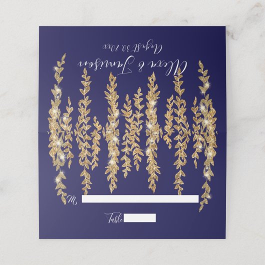 Elegante Platzkarte Twinkle Lights Gold Willow Lea (Außenseite Aufgefaltet)