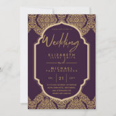 Elegante Plum Berry Gold Verziert Wedding Einladung (Vorderseite)