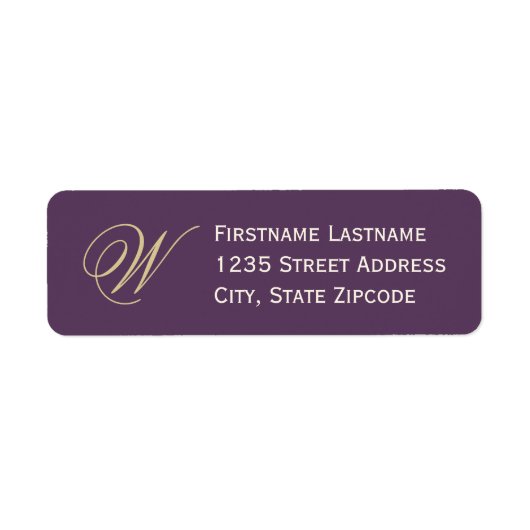 Elegante Plum Gold Script Monogram Rücksendeadress (Vorne)