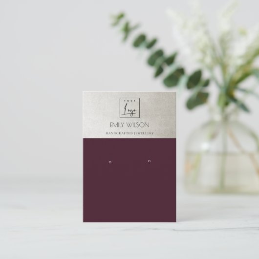 ELEGANTE PLUMENWEINSILBERLOGO-EARRING-ANZEIGE VISITENKARTE (Stehend Vorderseite)