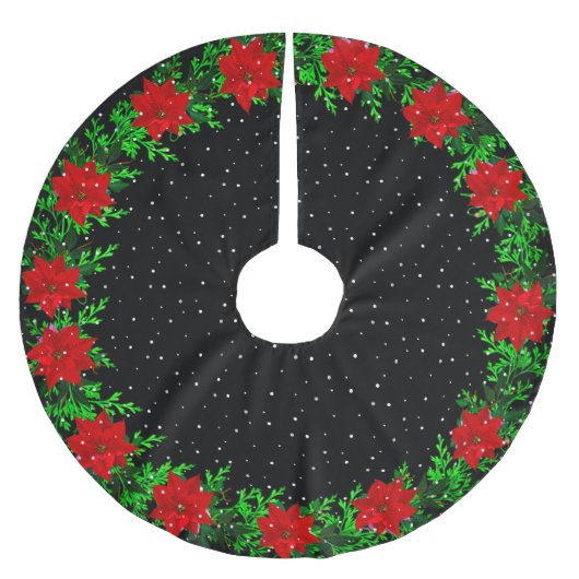 Elegante Poinsettia Blume Garland Polyester Weihnachtsbaumdecke (Vorderseite)