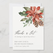 Elegante Poinsettia Pine Cone Hochzeit im Wasser Dankeskarte (Vorderseite)