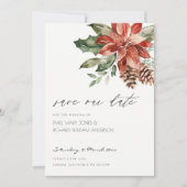 Elegante Poinsettia Pine Cone Save the Date Karte (Vorderseite)