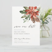Elegante Poinsettia Pine Cone Save the Date Karte (Stehend Vorderseite)