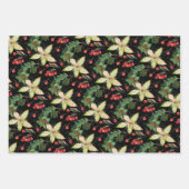 Elegante Poinsettia und Berries auf schwarz Geschenkpapier Set (Vorderseite 2)