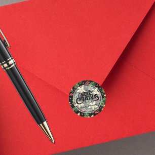 Elegante Poinsettia und Berries auf schwarz Runder Aufkleber