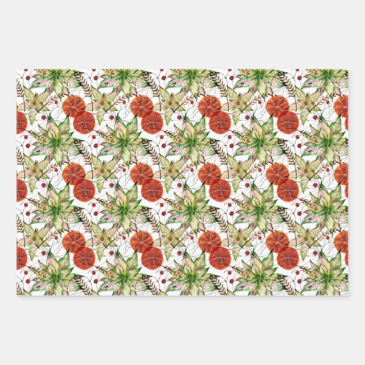 Elegante Poinsettia und Orangen Geschenkpapier Set (Vorderseite 2)