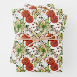 Elegante Poinsettia und Orangen Geschenkpapier Set