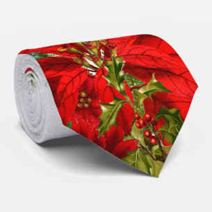 Elegante Poinsettia und Snowflake Holiday Krawatte