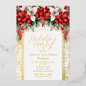 Elegante Poinsettias Floral Weihnachtsfeier Folieneinladung (Vorderseite)