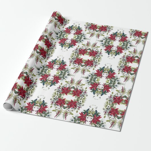 Elegante Poinsettias Geschenkpapier (Ungerollt)