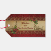 Elegante Poinsettias und Gold Wirbel Geschenkanhänger (Rückseite Horizontal)