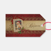 Elegante Poinsettias und Gold Wirbel Geschenkanhänger (Vorderseite (Horizontal))