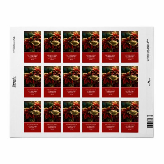 Elegante Poinsettias Weihnachtsfeiertage Rücksende Adressaufkleber (Vorne)
