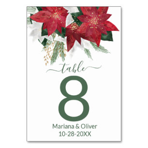 Elegante Poinsettie Grüne Weihnachten Hochzeit Tischnummer