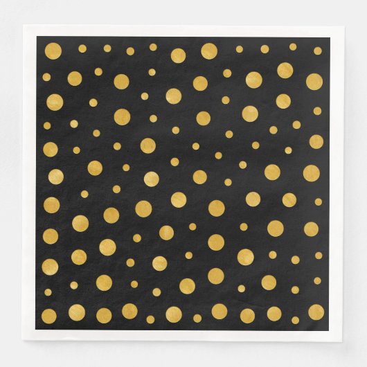 Elegante Polka-Punkte - Schwarzes Gold Serviette (Vorderseite)