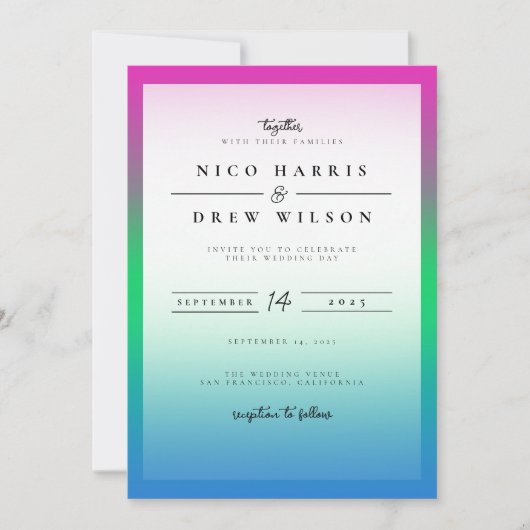 Elegante Polysexual Pride Wedding Einladung (Vorderseite)
