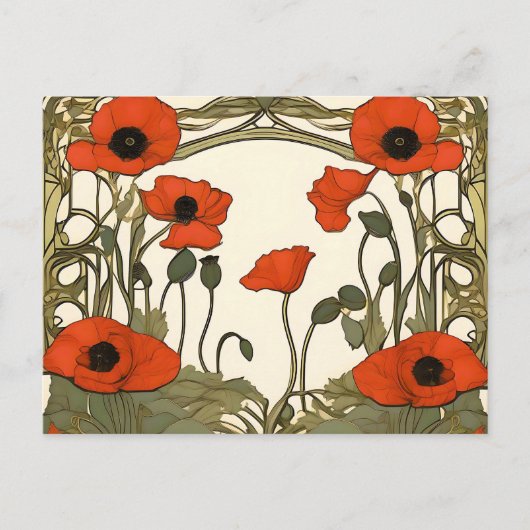 Elegante Poppies Art Nouveau Postkarte (Vorderseite)