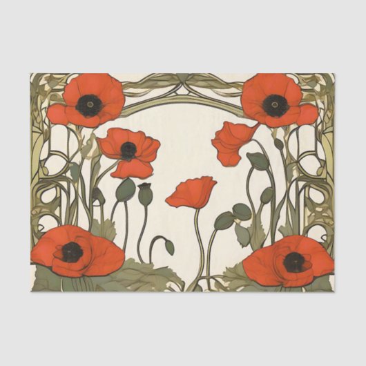 Elegante Poppies Art Nouveau Seidenpapier (Vorderseite)