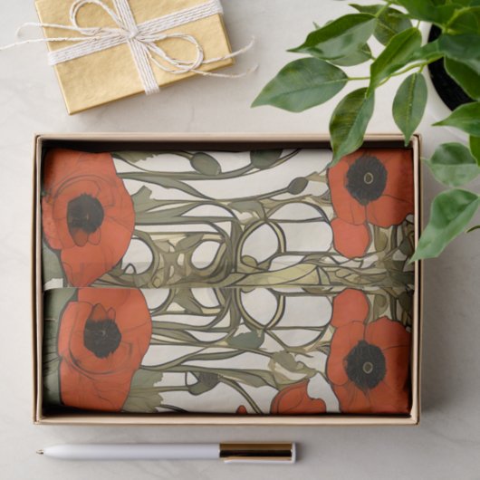 Elegante Poppies Art Nouveau Seidenpapier (Geschenk)