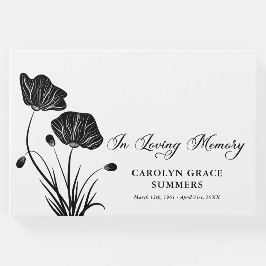 Elegante Poppies auf der Beerdigung des Gedächtnis Gästebuch (Vorderseite)