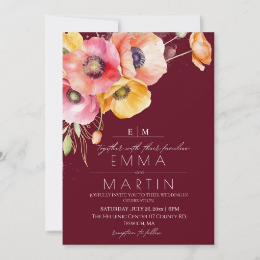Elegante Poppies Blumenhochzeit Einladung (Vorderseite)