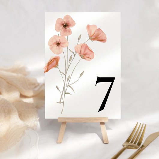 Elegante Poppy Meadow Orange Blume Tischnummer