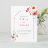 Elegante Poppy Red Watercolor Wildblumen Hochzeit Einladung (Stehend Vorderseite)