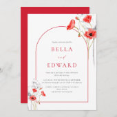 Elegante Poppy Red Watercolor Wildblumen Hochzeit Einladung (Vorne/Hinten)