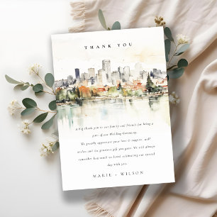 Elegante Portland Oregon Skyline Watercolor Weddin Dankeskarte