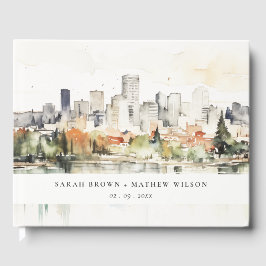 Elegante Portland Oregon Skyline Watercolor Weddin Gästebuch