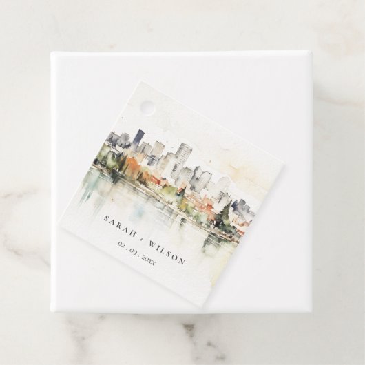 Elegante Portland Oregon Skyline Watercolor Weddin Geschenkanhänger (Beispiel)
