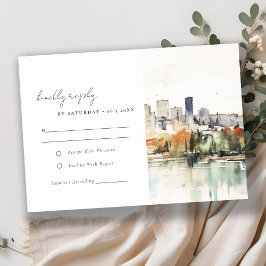 Elegante Portland Oregon Skyline Watercolor Weddin RSVP Karte