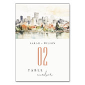 Elegante Portland Oregon Skyline Watercolor Weddin Tischnummer (Vorderseite)
