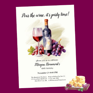 Elegante Pour-The-Wine-Party zum 40. Geburtstag Einladung