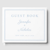 Elegante Powderblaue Schrift Hochzeit Gästebuch (Vorderseite)