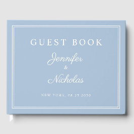 Elegante Powderblaue Schrift Hochzeit Gästebuch