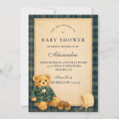 Elegante Preppy-Teddybär-Babyshower Einladung (Vorderseite)