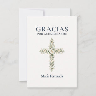 Elegante Primera-Comunión-Kreuz Botanik Dankeskarte